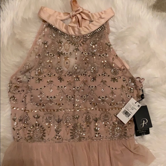 Adrianna Papell Long Ruffle Boho Halter Gown - Picture 4 of 5